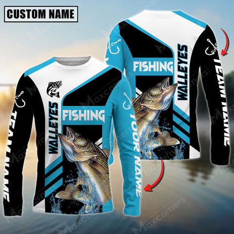 Maxcorners Walleyes Fishing Sport Jersey Personalized Name Long Sleeve Shirt