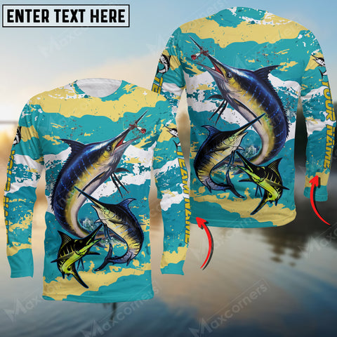 Maxcorners Marlin Fishing Sport Jersey Personalized Name Long Sleeve Shirt