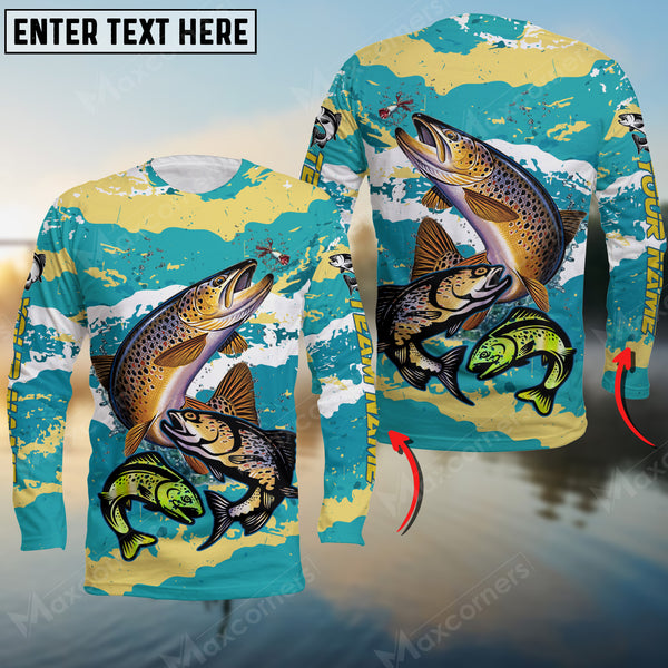 Maxcorners Trout Fish Fishing Sport Jersey Personalized Name Long Sleeve Shirt