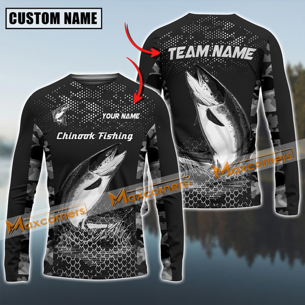 Maxcorners Chinook Fishing Sport Jersey Personalized Name Long Sleeve Shirt