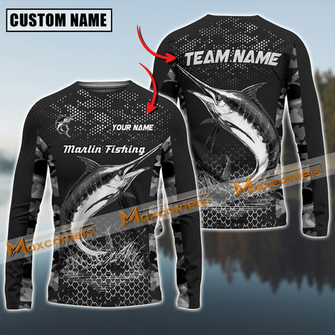 Maxcorners Marlin Fishing Sport Jersey Personalized Name Long Sleeve Shirt