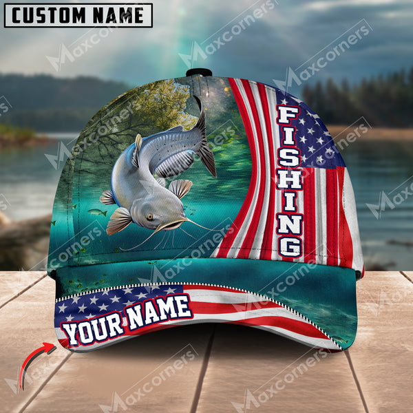 Maxcorners Personalized Catfish Fishing Pattern Classic 3D Cap