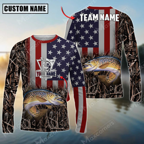 Maxcorners Personalized Name Trout Fish Fishing Long Sleeve Shirt