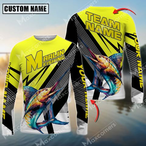 Maxcorners Marlin Fishing Sport Jersey Personalized Name Long Sleeve Shirt