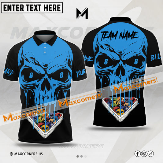 Maxcorners Billiards Skull Halloween Sport Jersey Multicolor Options Personalized Name, Team Name 3D Polo Shirt (4 Colors)