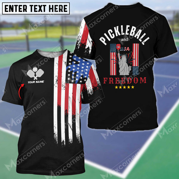 MaxCorners Personalized Name Women's Independence Day Pickleball and Freedom 3D Shirt