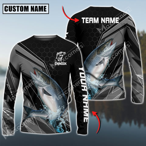 Maxcorners Chinook Fishing Sport Jersey Personalized Name Long Sleeve Shirt