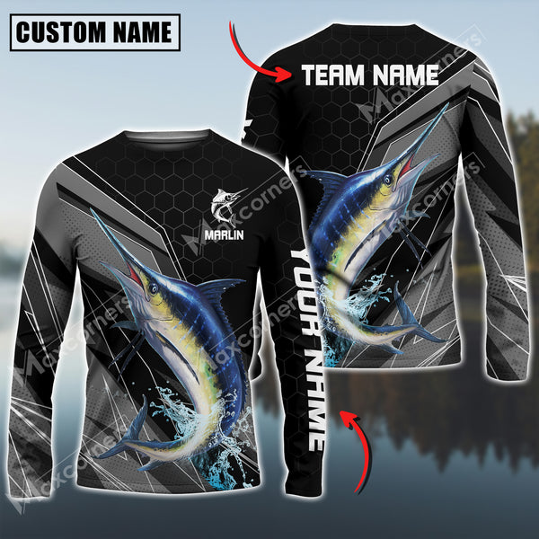 Maxcorners Marlin Fishing Sport Jersey Personalized Name Long Sleeve Shirt