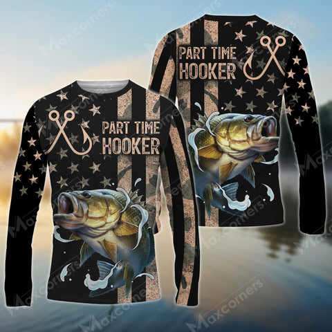 Maxcorners Large Mouth Bass Fishing Part Time Hooker Long Sleeve Shirt