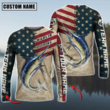 Maxcorners Marlin Fishing American Flag Jersey Sport Pattern Sun Protection Personalized Name, Team Name 3D Shirts