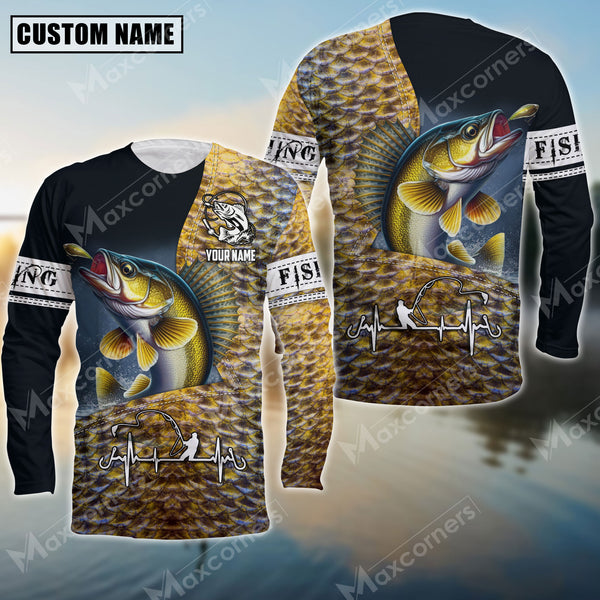 Maxcorners Walleye Fishing Sport Jersey Personalized Name Long Sleeve Shirt