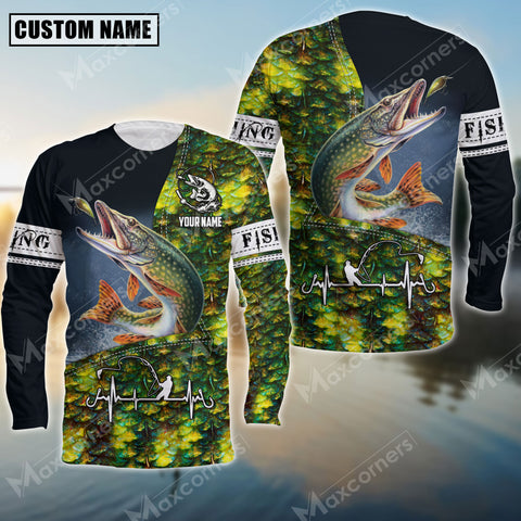 Maxcorners Pike Fishing Sport Jersey Personalized Name Long Sleeve Shirt