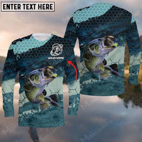 Maxcorners Personalized Name Large Mouth Bass Fishing Long Sleeve Shirt