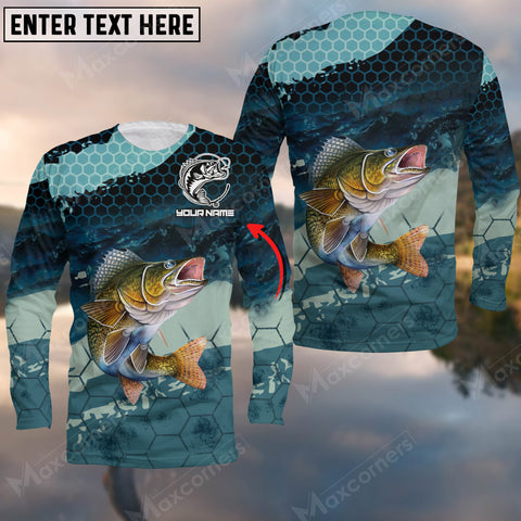 Maxcorners Personalized Name Walleye Fishing Long Sleeve Shirt