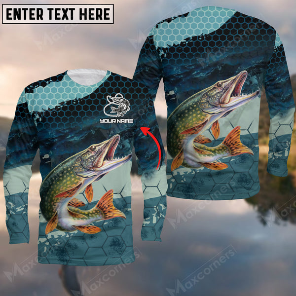 Maxcorners Personalized Name Pike Fishing Long Sleeve Shirt