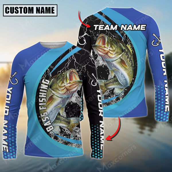 Maxcorners Bass Fishing Jersey Sport Pattern Sun Protection Personalized Name, Team Name 3D Shirts