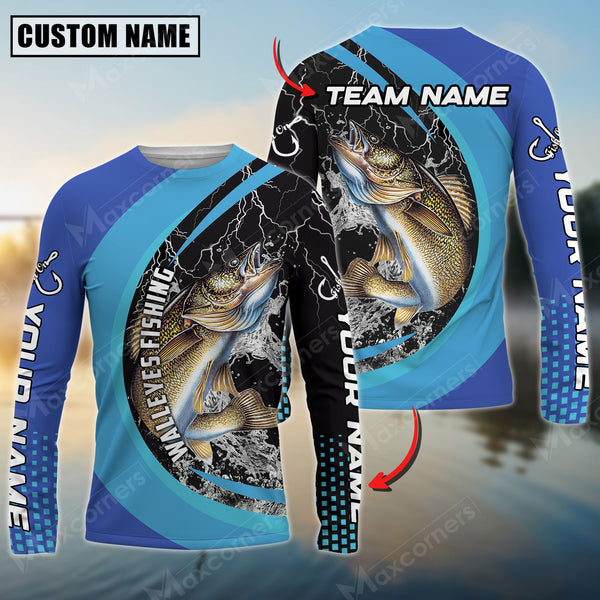 Maxcorners Walleyes Fishing Jersey Sport Pattern Sun Protection Personalized Name, Team Name 3D Shirts