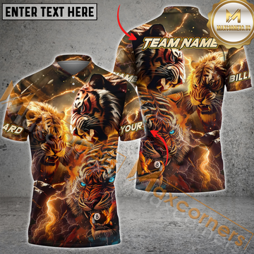Maxcorners Ball 8 Inner Tiger Striking Lightning Billiard Jersey Multicolor Options Personalized Name, Team Name 3D Polo Shirt