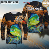 Maxcorners Mahi Mahi Fishing Jersey Fire Wave Design Personalized Name, Team Name 3D Long Sleeve Shirt