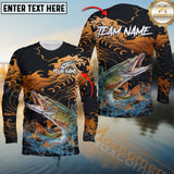 Maxcorners Pike Fishing Jersey Fire Wave Design Personalized Name, Team Name 3D Long Sleeve Shirt