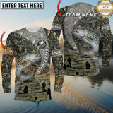 Maxcorners Striped Bass Fishing Jersey Realistic Neon Fish & Camo Personalized Name, Team Name 3D Long Sleeve Shirt
