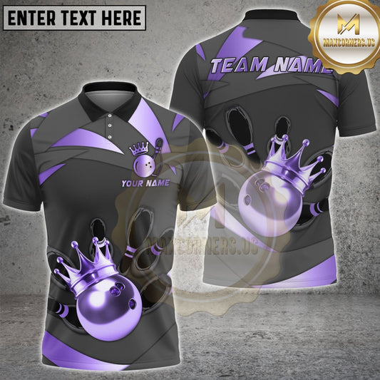 Maxcorners Bowling Golden Crown King Ball Multicolor Customized Name, Team Name 3D Shirts