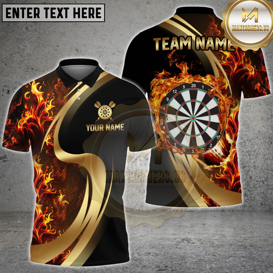 Maxcorners Darts Flaming Dartboard Black And Gold Multicolor Customized Name, Team Name 3D Shirts