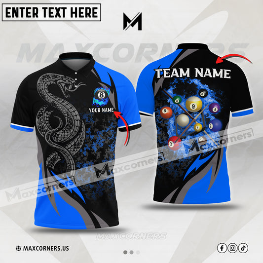 Maxcorners Billiards Ball Flame Snake Multicolor Options Personalized Name, Team Name 3D Polo Shirt (4 Colors)