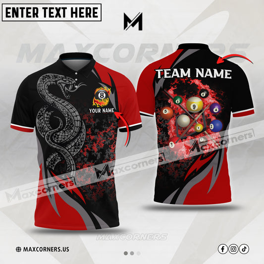 Maxcorners Billiards Ball Flame Snake Multicolor Options Personalized Name, Team Name 3D Polo Shirt (4 Colors)