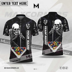 Maxcorners Billiards Ball Skull Thunder Lightning Pattern Multicolor Options Personalized Name, Team Name 3D Polo Shirt