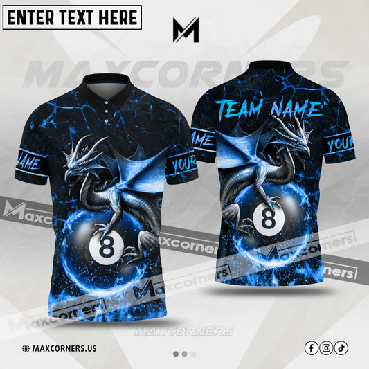 Maxcorners Billiards Dragon Ball 8 Fire Multicolor Options Personalized Name, Team Name 3D Polo Shirt (4 Colors)