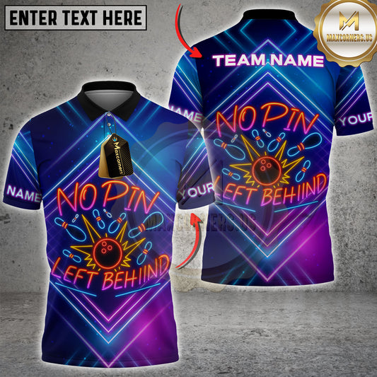 Maxcorners Bowling No Pin Left Behind With Neon Style Personalized Name 3D Unisex Shirt