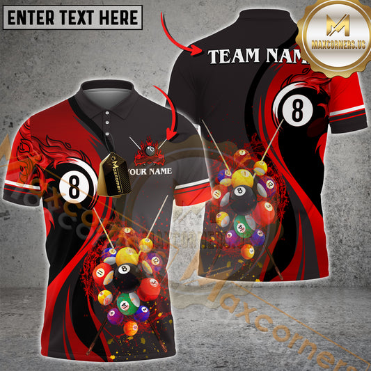 Maxcorners Billiard Golden Ball 8 Water Flow Multicolor Options Personalized Name, Team Name 3D Shirt