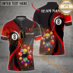 Maxcorners Billiard Golden Flame 8-Ball Pool Multicolor Options Personalized Name, Team Name 3D Shirt
