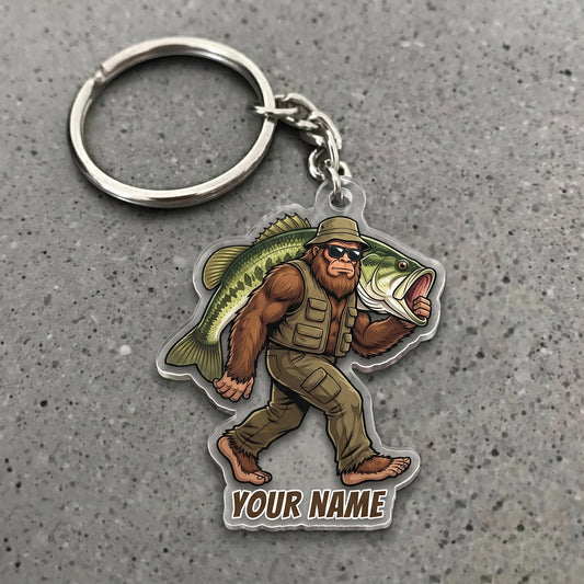 Maxcorners Largemouth Bass Fishing Bigfoot Angler Personalized Name 3D Keychain And Ornament