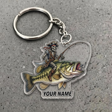 Maxcorners Largemouth Bass Fishing Pirate Skull Angler Personalized Name 3D Keychain And Ornament