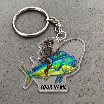 Maxcorners Mahi Mahi Fishing Pirate Skull Angler Personalized Name 3D Keychain And Ornament