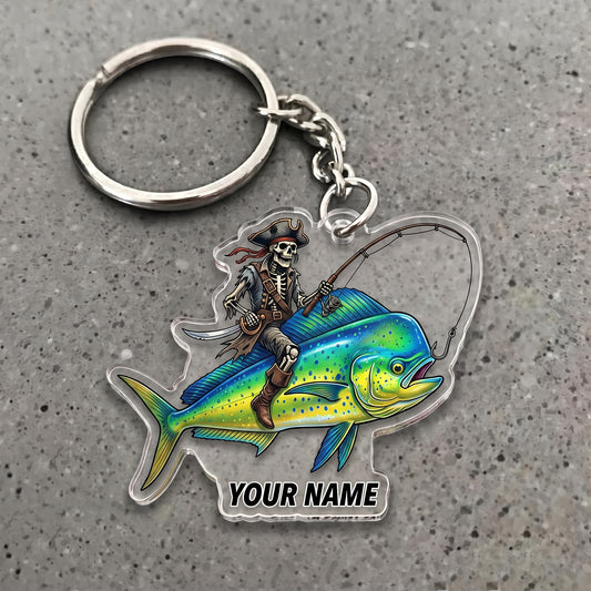 Maxcorners Mahi Mahi Fishing Pirate Skull Angler Personalized Name 3D Keychain And Ornament
