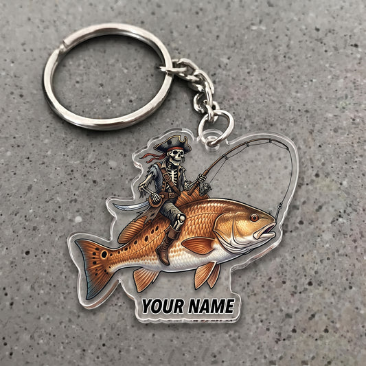Maxcorners Redfish Fishing Pirate Skull Angler Personalized Name 3D Keychain And Ornament