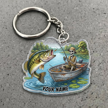 Maxcorners Largemouth Bass Fishing Skull Angler Lake Personalized Name 3D Keychain And Ornament
