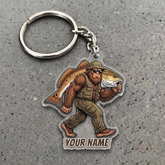 Maxcorners Redfish Fishing Bigfoot Angler Personalized Name 3D Keychain And Ornament