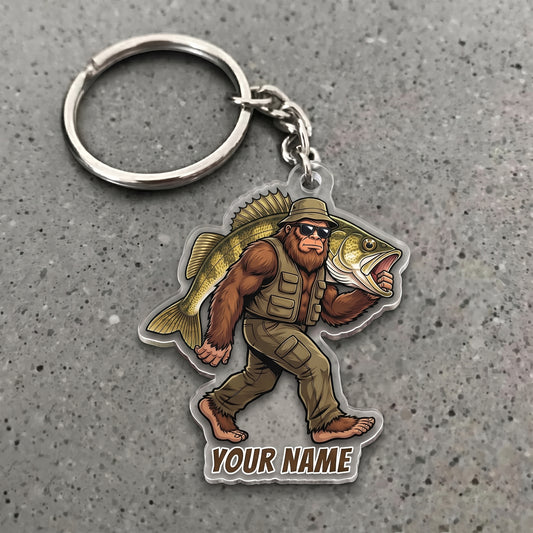 Maxcorners Walleye Fishing Bigfoot Angler Personalized Name 3D Keychain And Ornament