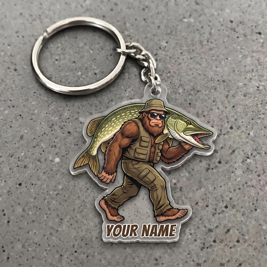Maxcorners Pike Fishing Bigfoot Angler Personalized Name 3D Keychain And Ornament