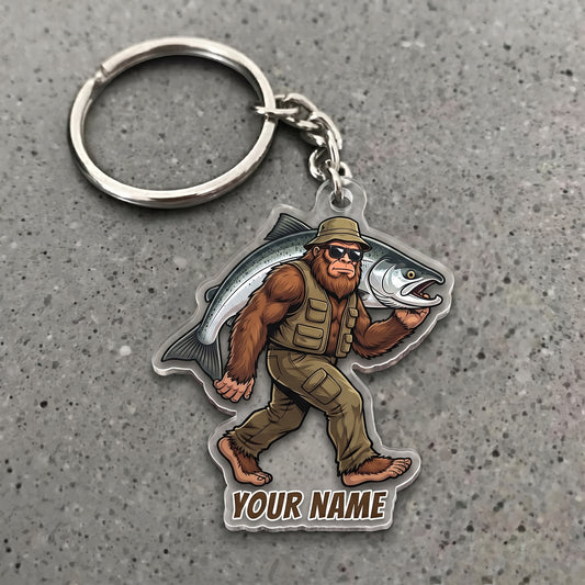 Maxcorners Salmon Fishing Bigfoot Angler Personalized Name 3D Keychain And Ornament