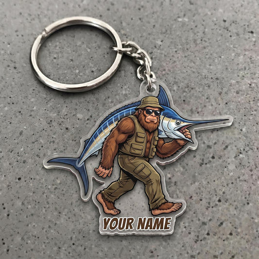 Maxcorners Marlin Fishing Bigfoot Angler Personalized Name 3D Keychain And Ornament