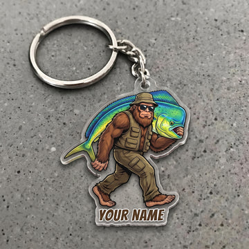 Maxcorners Mahi Mahi Fishing Bigfoot Angler Personalized Name 3D Keychain And Ornament