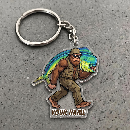Maxcorners Mahi Mahi Fishing Bigfoot Angler Personalized Name 3D Keychain And Ornament