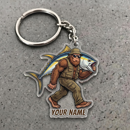 Maxcorners Tuna Fishing Bigfoot Angler Personalized Name 3D Keychain And Ornament