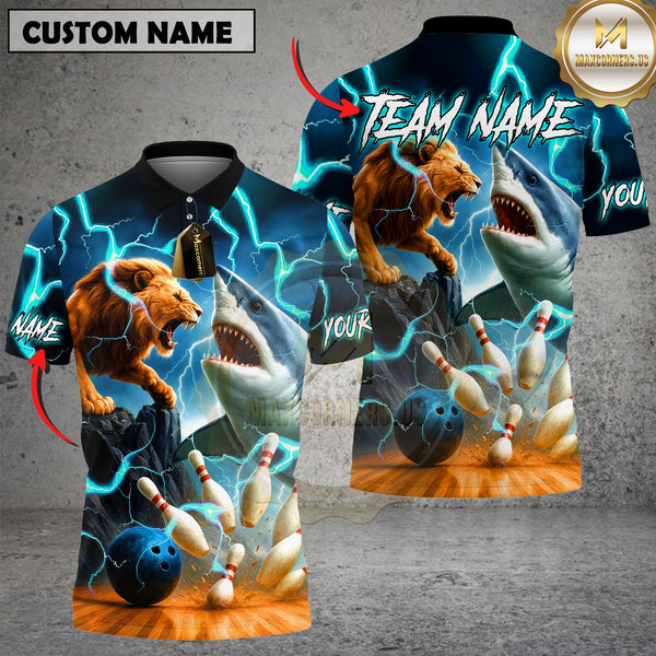 Maxcorners Lion vs Shark Bowling Jersey Multicolor Customized Name, Team Name 3D Shirts