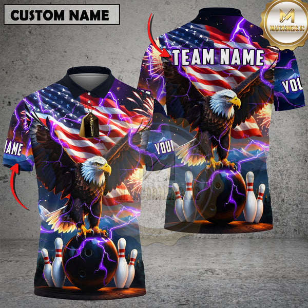 Maxcorners American Eagle Thunder Lightning Bowling Multicolor Customized Name, Team Name 3D Shirts
